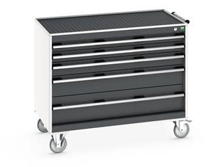 cubio mobile cabinet with 5 drawers & top tray / mat. WxDxH: 1050x650x885mm. RAL 7035/5010 or selected Bott New for 2022